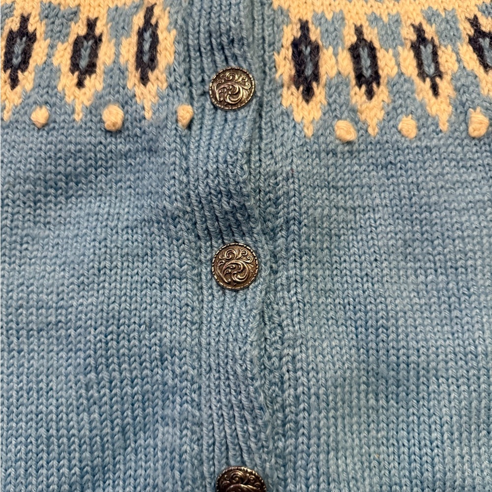 Vintage Dale of Norway Baby Blue and Cream Fair Isle Knit Wool Cardigan 40 - Picture 3 of 10